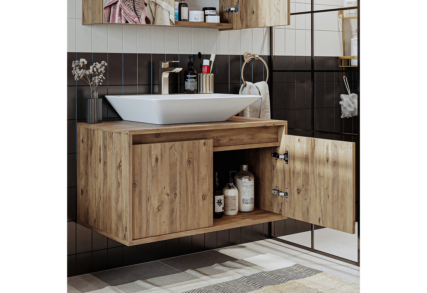 Roomart Badmöbel-Set ATLANTIC 85 cm, opt: mit Keramik-Aufsatzbecken in 4 Farben, (Badezimmermöbel ATLANTIC 85cm in 4 Farben Unterschrank) – Bild 5 von 5