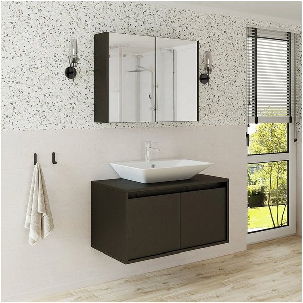 Roomart Badmöbel-Set ATLANTIC Waschtisch + Spiegelschrank + Keramik-Aufsatzwaschbecken, (ATLANTIC – Unterschrank + Spiegelschrank + Waschbecken), feuchtigkeitsb