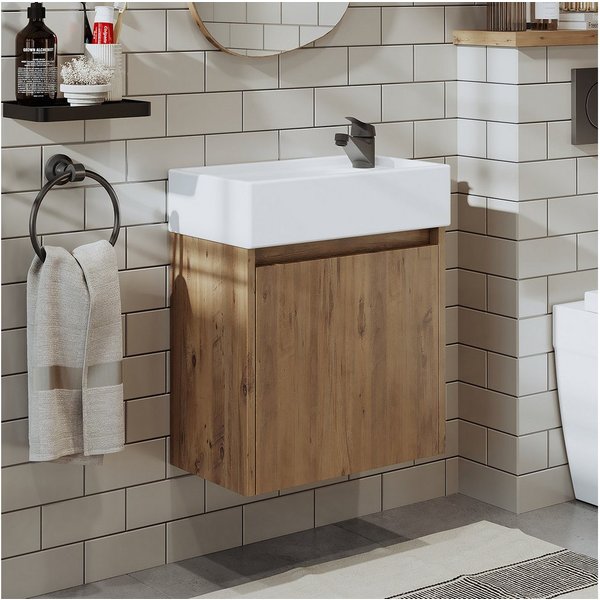 Roomart Badmöbel-Set MINI 50 hängend, 25 cm tief, Soft-Close, Keramikbecken in 5 Farben, (Komplett-Set für Badezimmer, Gäste WC, Unterschrank mit Waschbecken, S