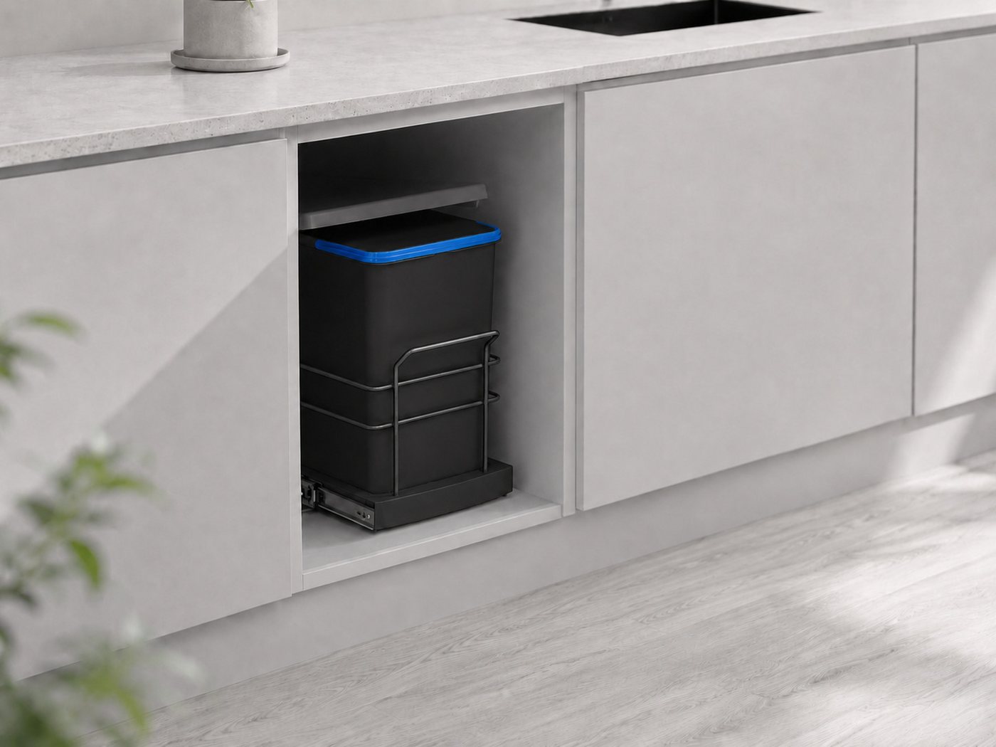Roomart Einbaumülleimer Einbau-Mülleimer Küche ausziehbar 24L Mülleimersystem Unterschrank, 24L Einbau-Mülleimer, Unterschrank, manuell ausziehbar, in 2 Farben – Bild 2 von 5