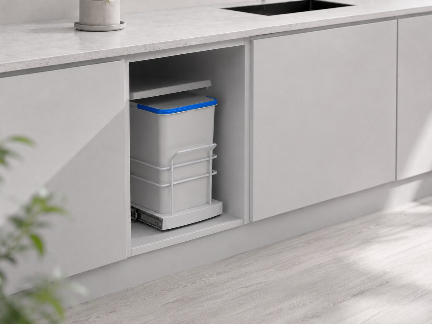 Roomart Einbaumülleimer Einbau-Mülleimer Küche ausziehbar 2×12L Mülltrennsystem Unterschrank, 2×12L Mülltrennung, Einbau Unterschrank, ausziehbar, in 2 Farben – Bild 2 von 5