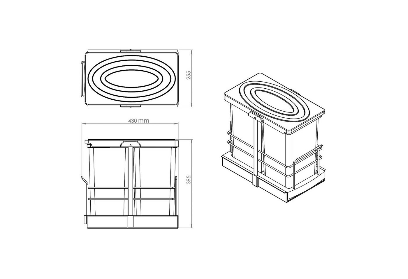 Roomart Einbaumülleimer Einbau-Mülleimer Küche ausziehbar 2×12L Mülltrennsystem Unterschrank, 2×12L Mülltrennung, Einbau Unterschrank, ausziehbar, in 2 Farben – Bild 5 von 5