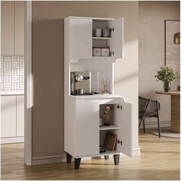 Roomart Küchenbuffet DEFNE mit Nische Kaffeebar Mikrowellenschrank Vorratsschrank, 5 Farben Offene Nische für Kaffeemaschine, 4 Türfächer