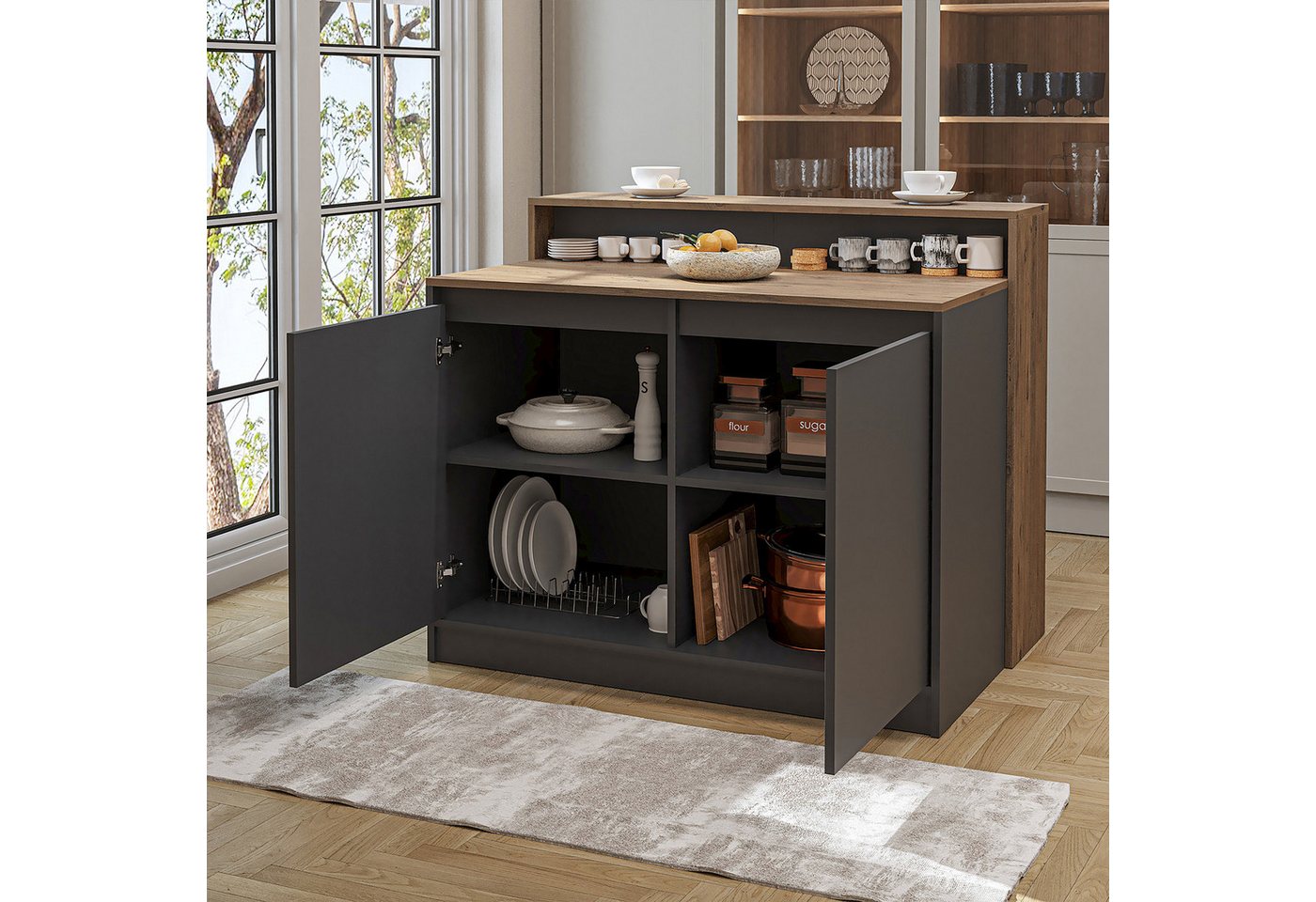 Roomart Kücheninsel Kücheninsel CORTADO 120 cm, Bartisch & Stauraum, 4 Farben, (Bartisch, Kücheninsel), Thekenebene rückseitig, 4-Fach-Unterschrank, Barhocker-k – Bild 2 von 5