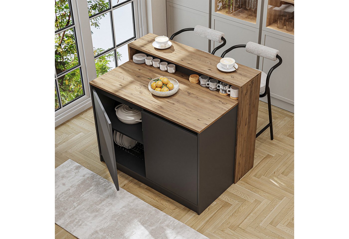 Roomart Kücheninsel Kücheninsel CORTADO 120 cm, Bartisch & Stauraum, 4 Farben, (Bartisch, Kücheninsel), Thekenebene rückseitig, 4-Fach-Unterschrank, Barhocker-k – Bild 3 von 5