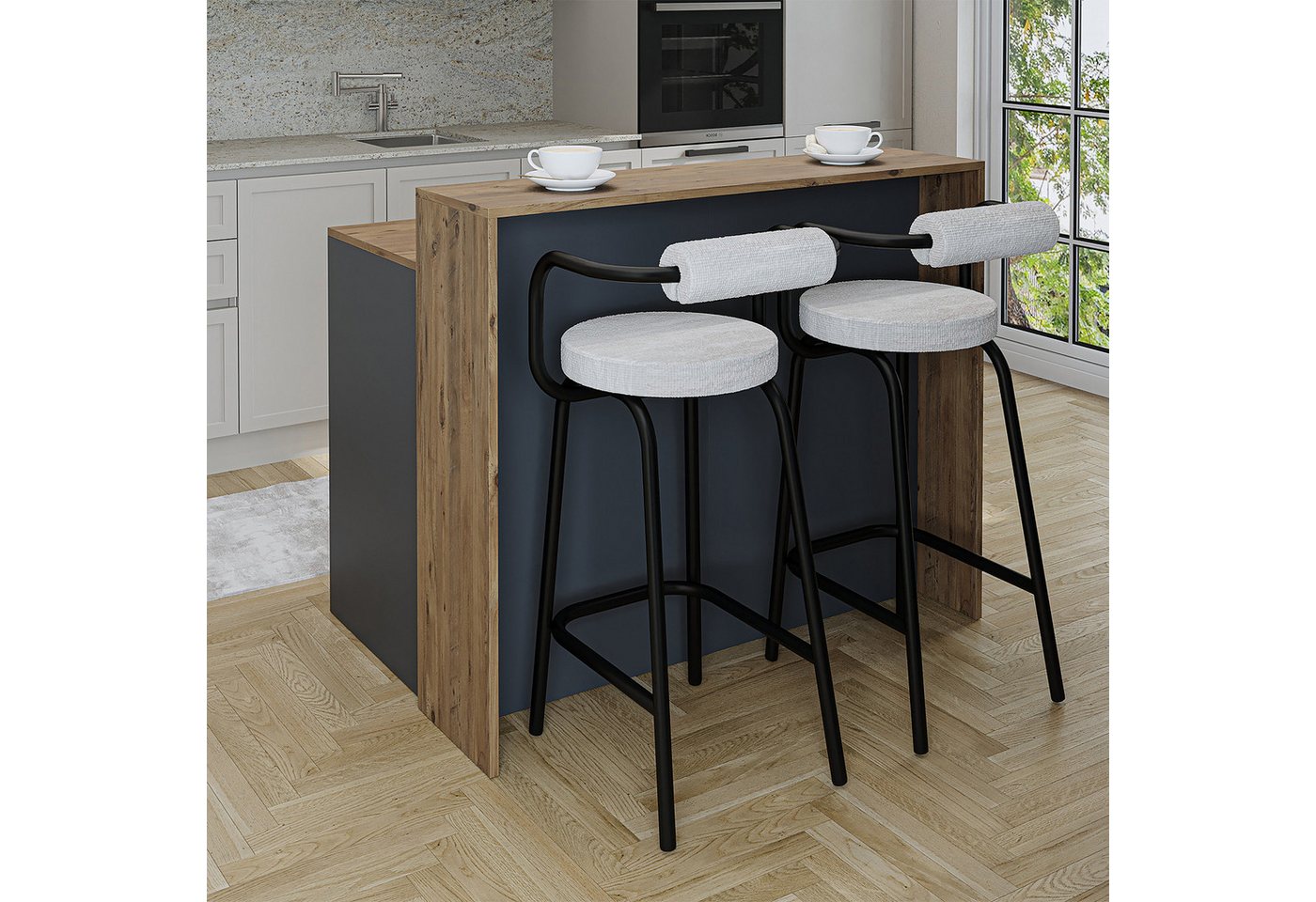 Roomart Kücheninsel Kücheninsel CORTADO 120 cm, Bartisch & Stauraum, 4 Farben, (Bartisch, Kücheninsel), Thekenebene rückseitig, 4-Fach-Unterschrank, Barhocker-k – Bild 4 von 5