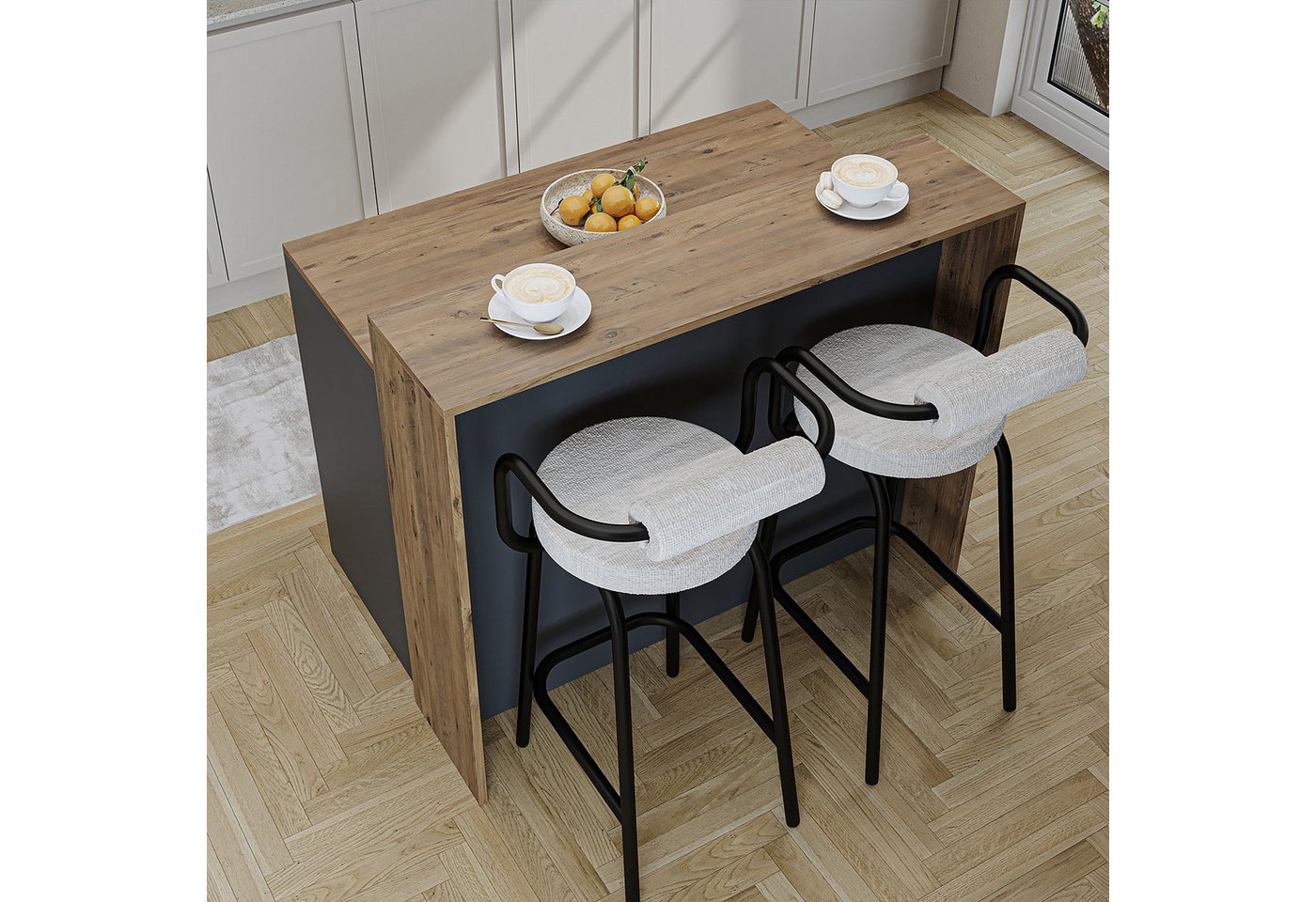 Roomart Kücheninsel Kücheninsel CORTADO 120 cm, Bartisch & Stauraum, 4 Farben, (Bartisch, Kücheninsel), Thekenebene rückseitig, 4-Fach-Unterschrank, Barhocker-k – Bild 5 von 5