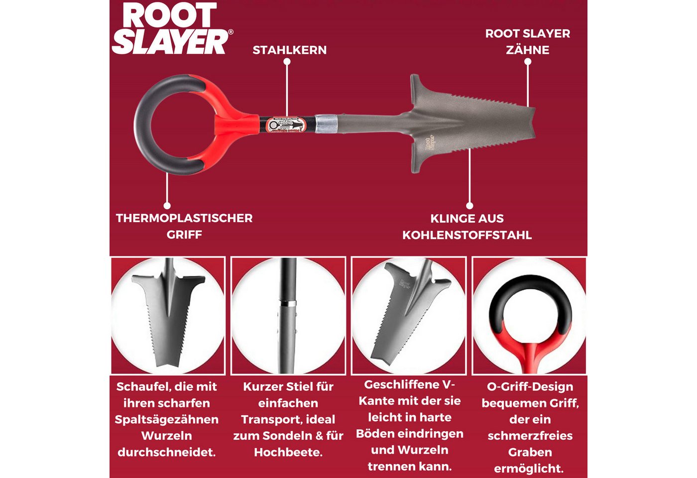 Root Slayer® Spaten Radius Wurzelspaten Mini, (Spar Set, 1-St., 1er oder 2er Pack), Minispaten, Klinge mit Zähnen zum Schneiden der Wurzeln – Bild 5 von 5