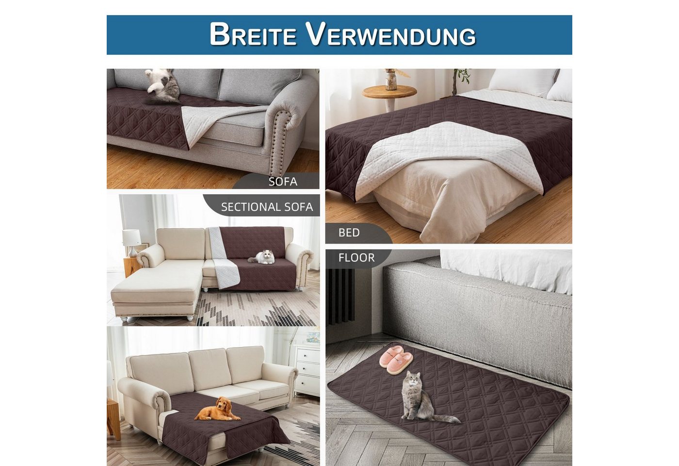Rosnek Bettbezug Gesteppt, wasserdicht, rutschfest, für Bett Sofa Haustiermatte, (1 St) – Bild 2 von 5