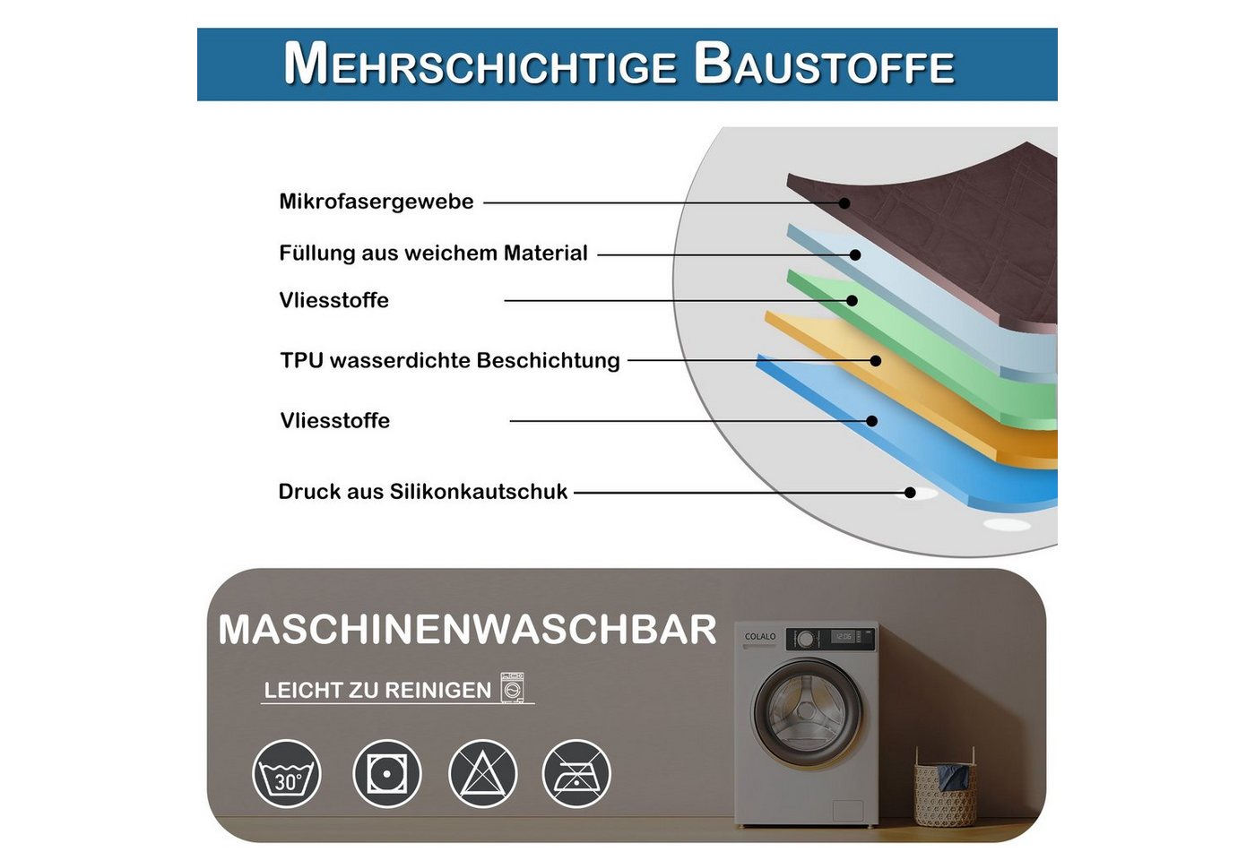 Rosnek Bettbezug Gesteppt, wasserdicht, rutschfest, für Bett Sofa Haustiermatte, (1 St) – Bild 5 von 5