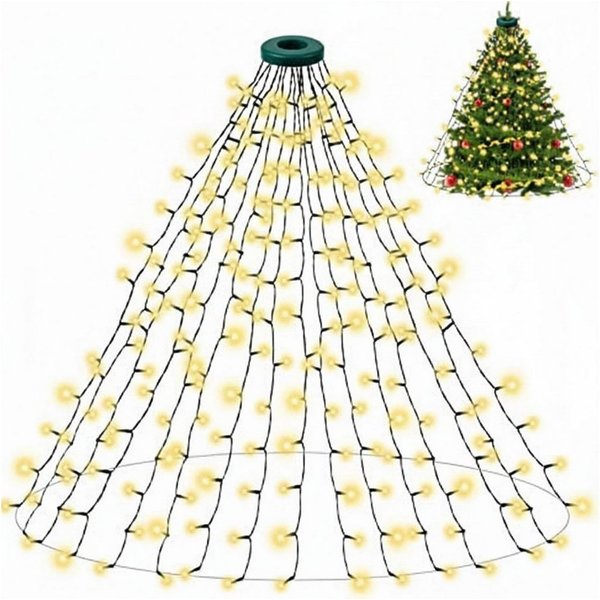 Rosnek LED-Lichterkette 31V, 16 Stränge, 8 Modi, Timer, Speicherfunktion, für Weihnachtsbaum, 480-flammig, Dachgarten Deko, 1.75/3M, 400/480LEDs