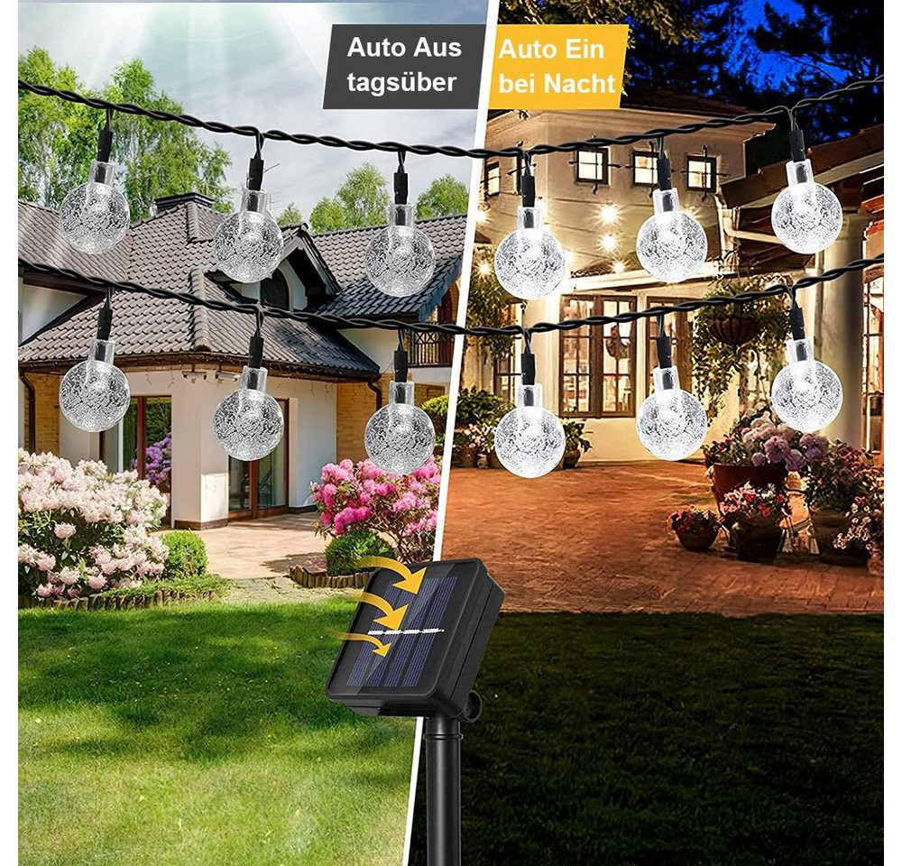 Rosnek LED-Lichterkette Lichterkette Außen Solar, Solar Lichterkette Aussen Kristall Kugeln, 5/9M Wasserdicht LED Solarlichterkette für Garten, Party, Weihnacht – Bild 2 von 5