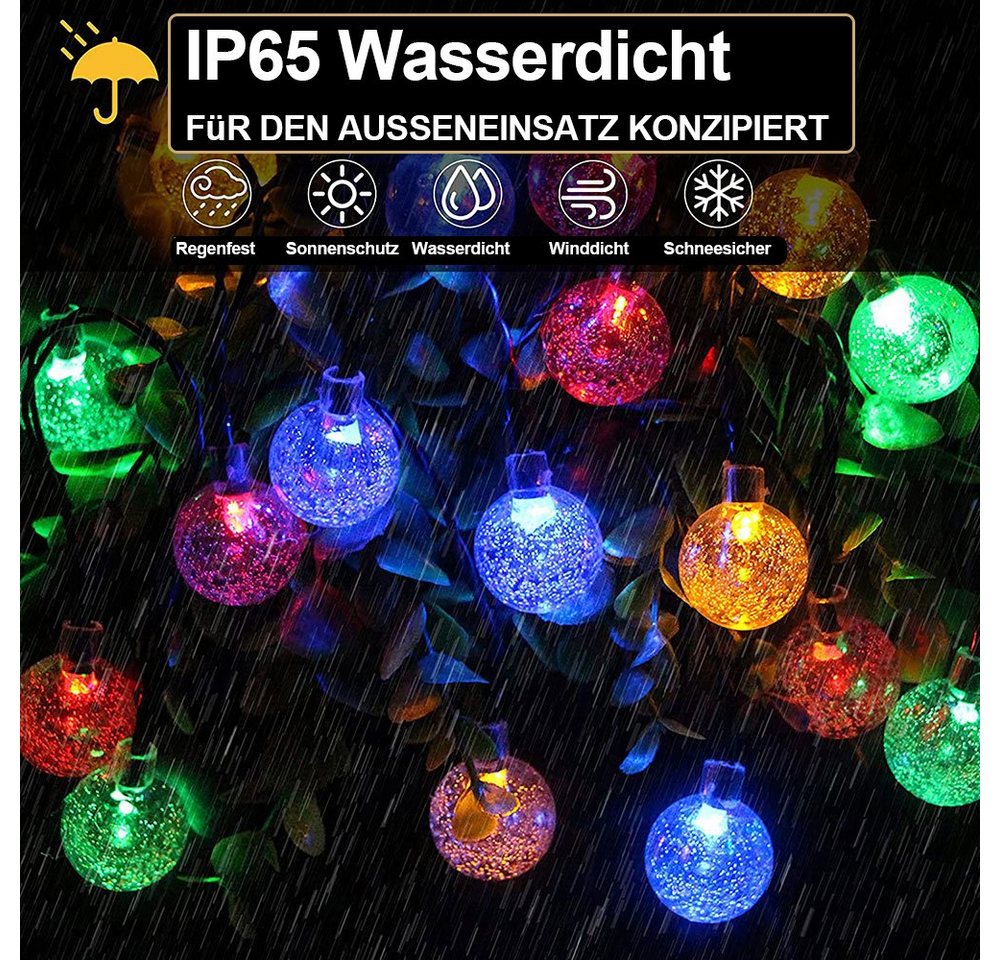 Rosnek LED-Lichterkette Lichterkette Außen Solar, Solar Lichterkette Aussen Kristall Kugeln, 5/9M Wasserdicht LED Solarlichterkette für Garten, Party, Weihnacht – Bild 3 von 5