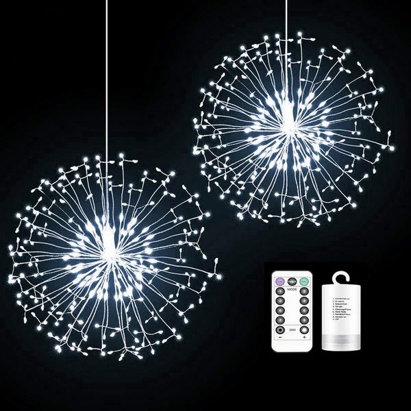 Rosnek LED-Lichterkette Feuerwerk, 198LEDs, Timer, Für Hochzeit Weihnachtsdeko, Fernbedienung, Kupferdraht, Batterie