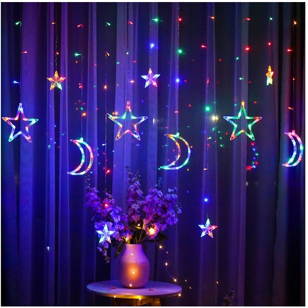 Rosnek LED-Lichtervorhang Sterne Lichternetz,8 Modi, Für Partei,Warmweiß/ Mehrfarbig, 3.5M