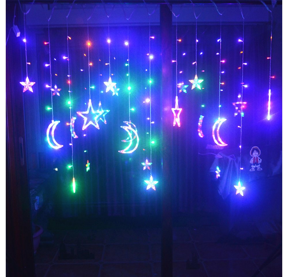 Rosnek LED-Lichtervorhang Sterne Lichternetz,8 Modi, Für Partei,Warmweiß/ Mehrfarbig, 3.5M – Bild 2 von 5