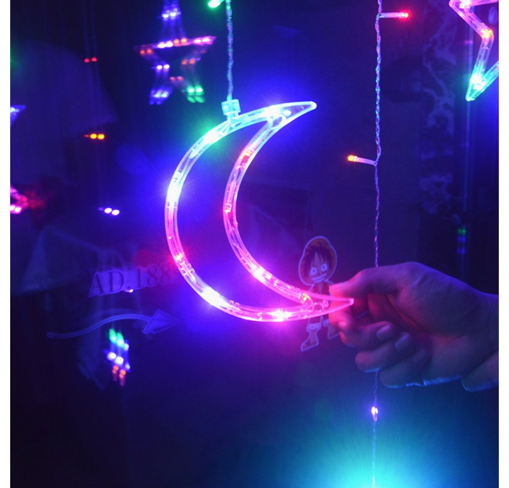 Rosnek LED-Lichtervorhang Sterne Lichternetz,8 Modi, Für Partei,Warmweiß/ Mehrfarbig, 3.5M – Bild 3 von 5