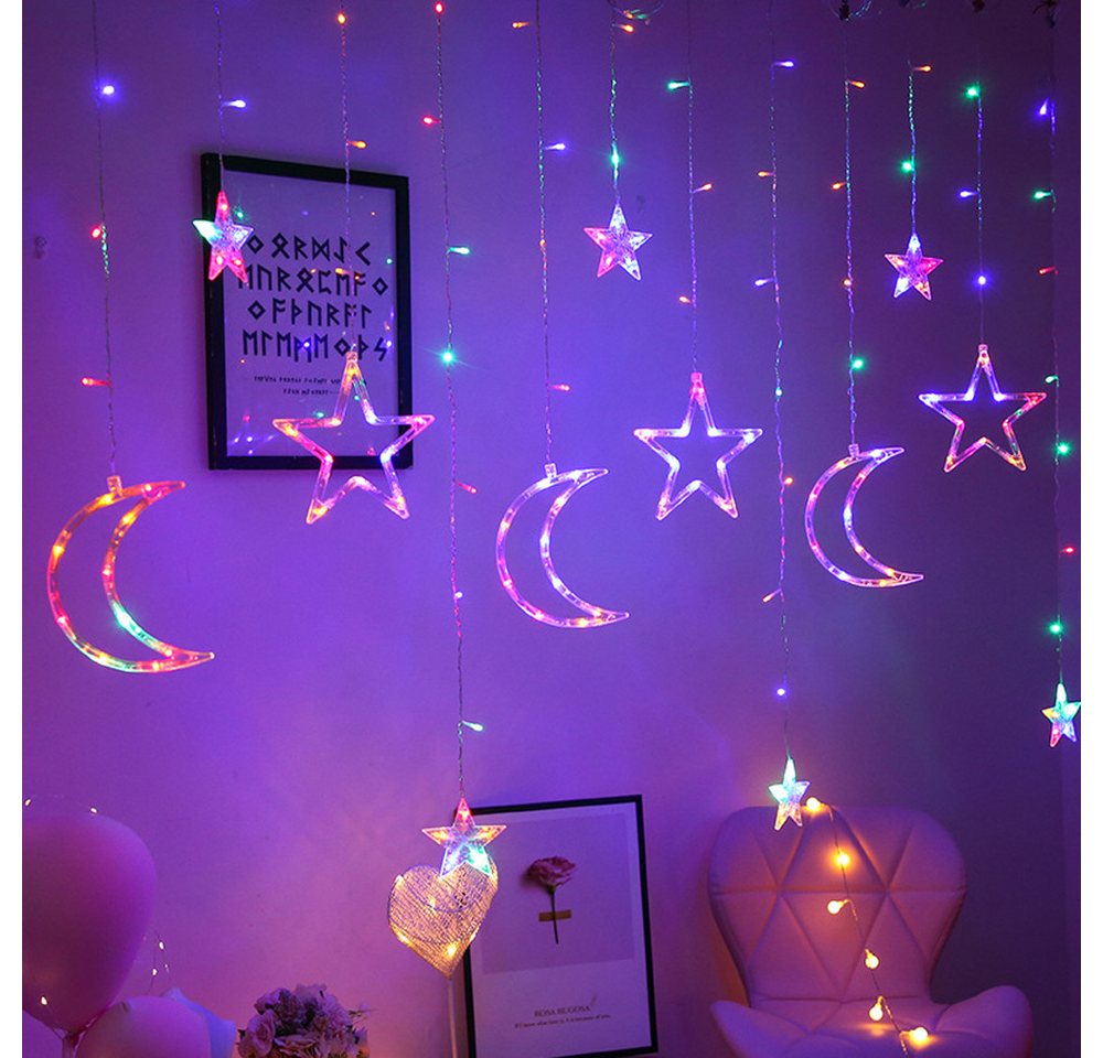 Rosnek LED-Lichtervorhang Sterne Lichternetz,8 Modi, Für Partei,Warmweiß/ Mehrfarbig, 3.5M – Bild 5 von 5