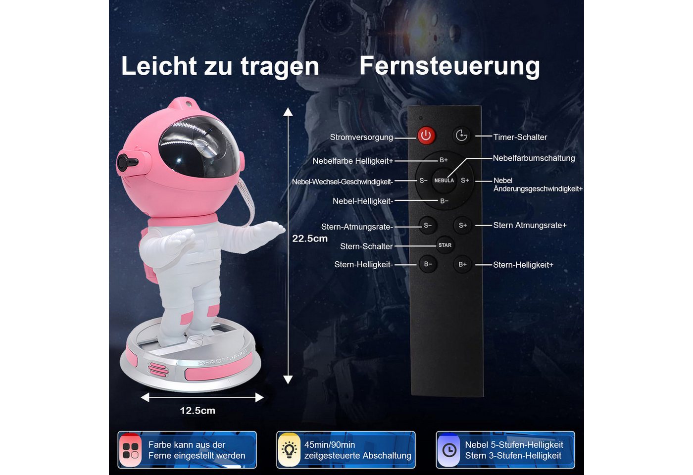 Rosnek LED Nachtlicht Upgraded, Timer, LED-Sternenhimmel für Baby Kinder Erwachsene, LED, 360° verstellbar – Bild 3 von 5