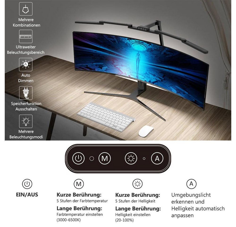 Rosnek LED Tischleuchte 24W, 105 cm, transformierbar, ultrahell, für Architekten Büro Heim, 3000K, 3500K, 4000K, 5000K, 6500K, 5 Farbtemperaturen, mit Klemme Kl – Bild 5 von 5