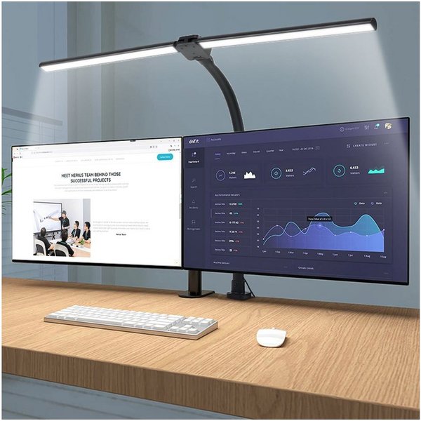 Rosnek LED Tischleuchte Doppelköpfe, 24W, 5 Farben und Helligkeit, für Architekten Büro Lesen, 3200-6500 K, mit Fernbedienung, mit flexibler Schwanenhals