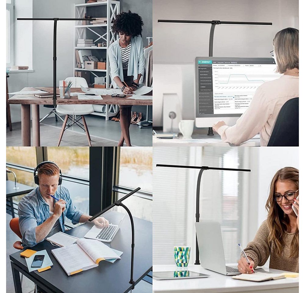 Rosnek LED Tischleuchte Doppelköpfe, 24W, 5 Farben und Helligkeit, für Architekten Büro Lesen, 3200-6500 K, mit Fernbedienung, mit flexibler Schwanenhals – Bild 3 von 5