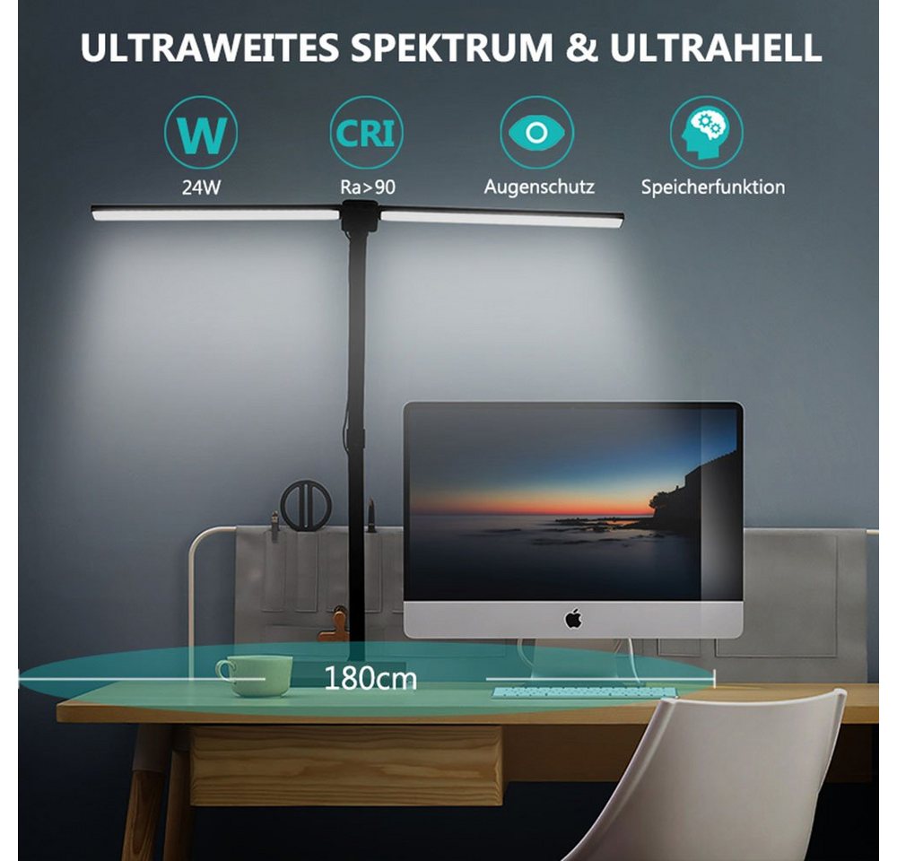 Rosnek LED Tischleuchte Doppelköpfe, 24W, 5 Farben und Helligkeit, für Architekten Büro Lesen, 3200-6500 K, mit Fernbedienung, mit flexibler Schwanenhals – Bild 5 von 5