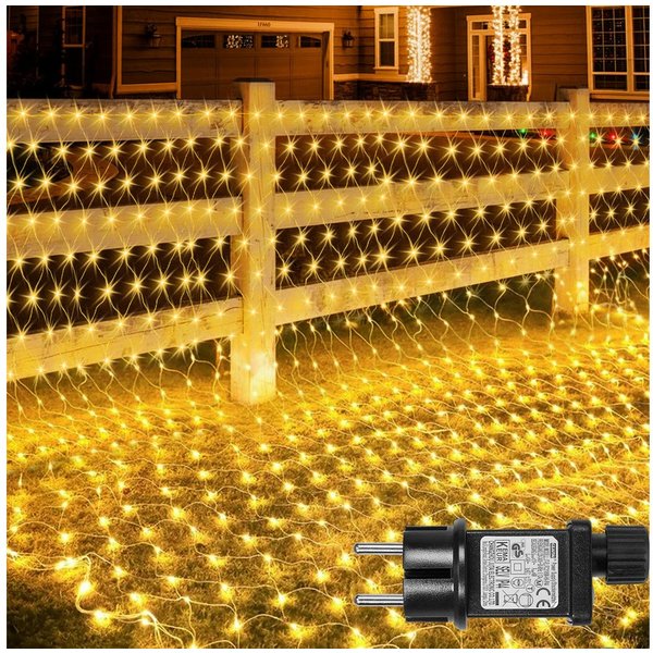Rosnek Lichternetz Lichtervorhang mit Stecker, 8 Modi, Speicherfunktion, 31V DC, für Büsche Garten Weihnachtsbaum Zimmer Balkon