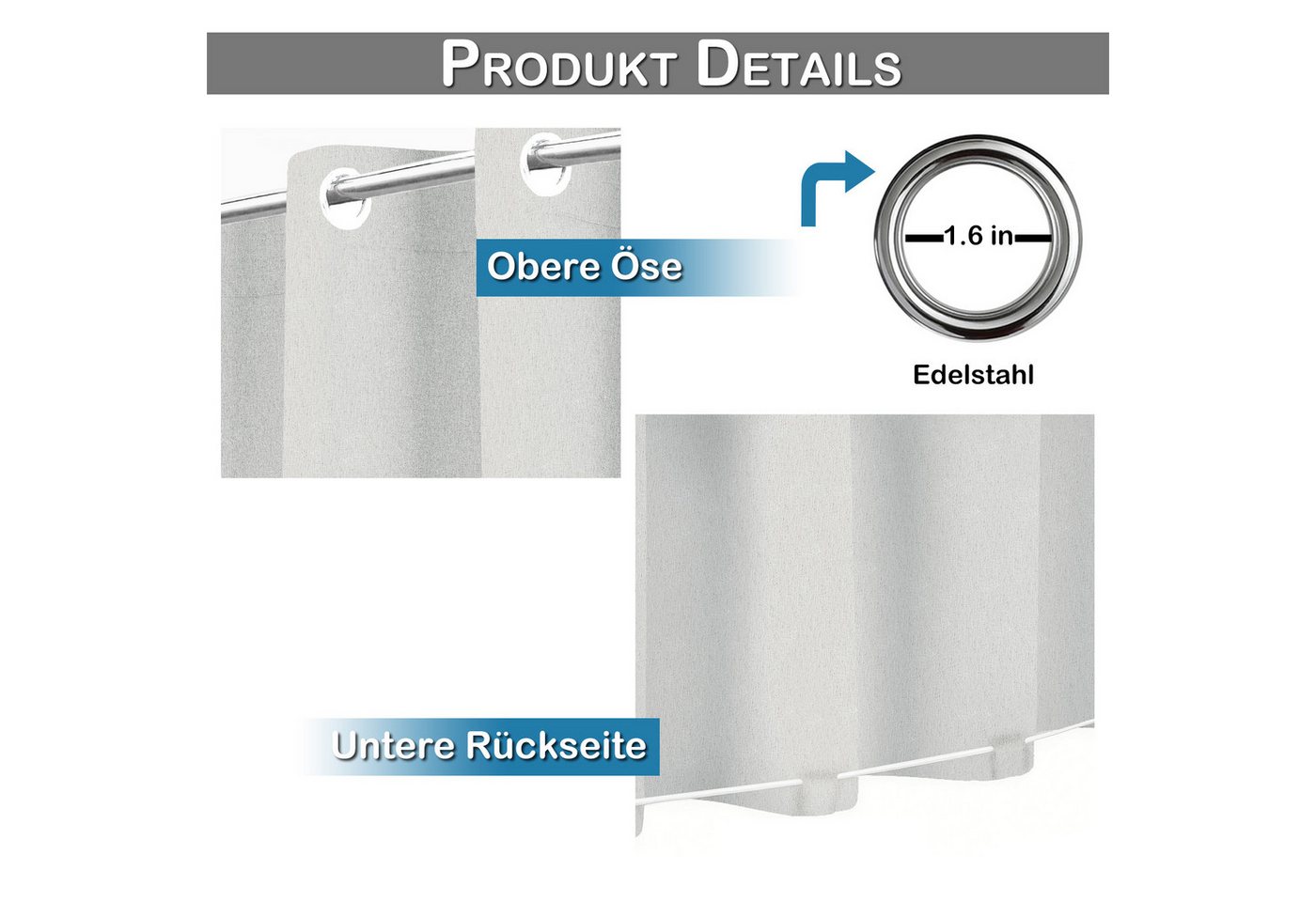 Rosnek Outdoorvorhang 100% Blickdicht, Wasserabweisend & Winddicht, Sonnenschutz Gardinen (2 St), Extra breit, Ösen oben & Back-Tabs unten, für Terrasse und Bal – Bild 5 von 5