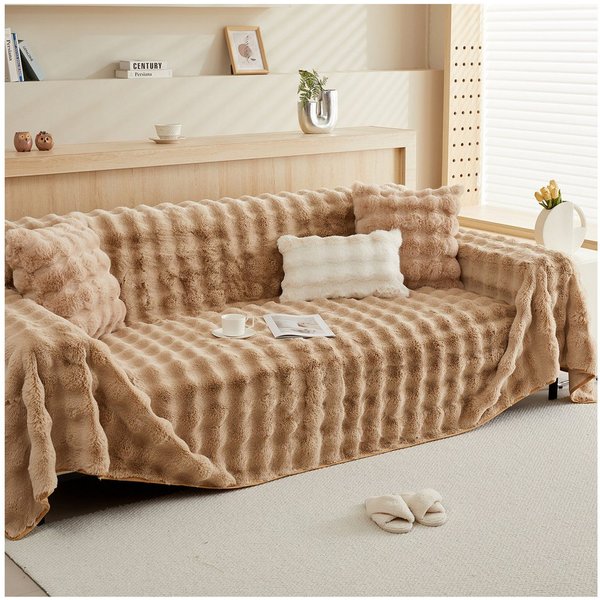 Rosnek Sofahusse Zottelig, warm, Wellendesign, rutschfest, für Winter Sofas Bett, B×L: 180×180,180×230,180×300cm