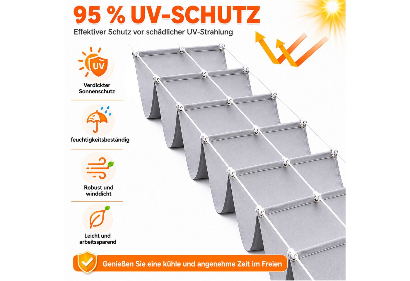 Rosnek Sonnensegel mit Ösen, 95% UV-Schutz, Wasserdicht & Windfest, Wellenförmiges Schattendach für Garten, Terrasse & Balkon – Bild 2 von 5