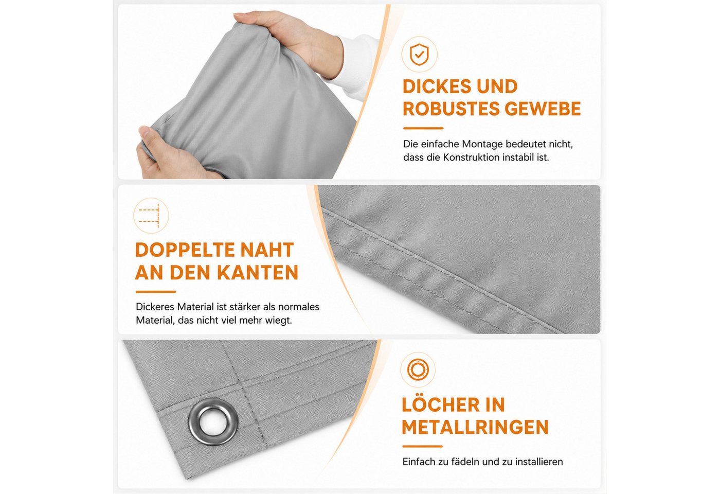 Rosnek Sonnensegel mit Ösen, 95% UV-Schutz, Wasserdicht & Windfest, Wellenförmiges Schattendach für Garten, Terrasse & Balkon – Bild 5 von 5