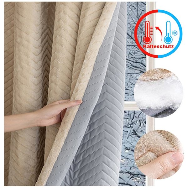 Rosnek Verdunkelungsvorhang Thermovorhang Verdunklung Flanell Kälteschutz Blickdicht 350g/m² (2 St), Kräuselband Stangendurchzug Wohnzimmer Schlafzimmer 140x213