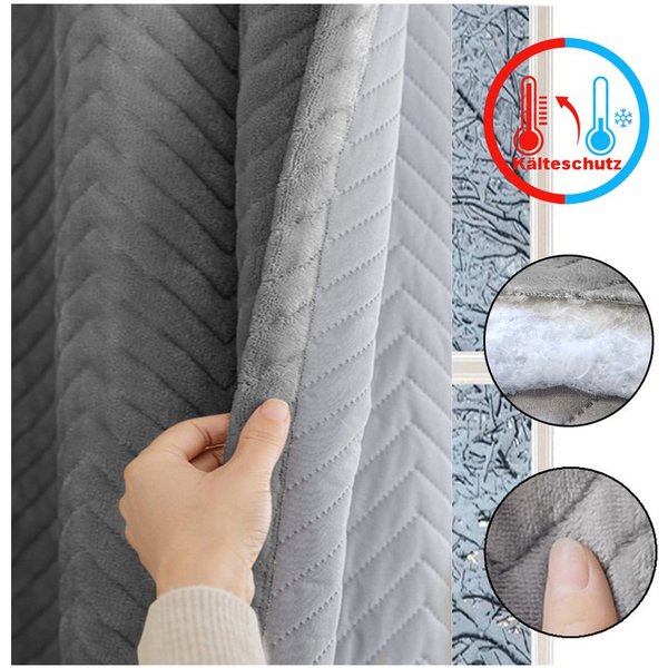 Rosnek Verdunkelungsvorhang Thermovorhang Verdunklung Flanell Kälteschutz Blickdicht 350g/m² (2 St), Kräuselband Stangendurchzug Wohnzimmer Schlafzimmer 140x213