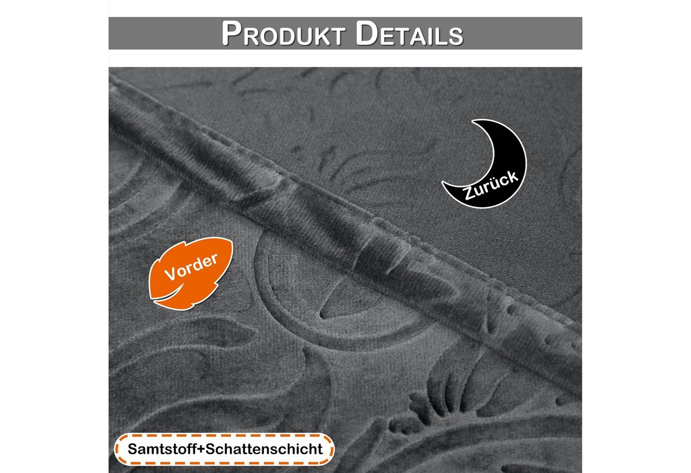 Rosnek Vorhang Luxuriöser, geblümter Samt, für Wohnzimmer Schlafzimmer Deko (2 St), Stangendurchzug, verdunkelnd, H×B: 183×132,213×132,244×132,274×132,304×132 – Bild 2 von 5