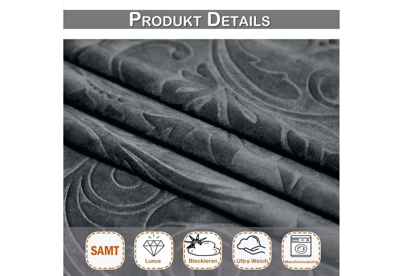 Rosnek Vorhang Luxuriöser, geblümter Samt, für Wohnzimmer Schlafzimmer Deko (2 St), Stangendurchzug, verdunkelnd, H×B: 183×132,213×132,244×132,274×132,304×132 – Bild 5 von 5