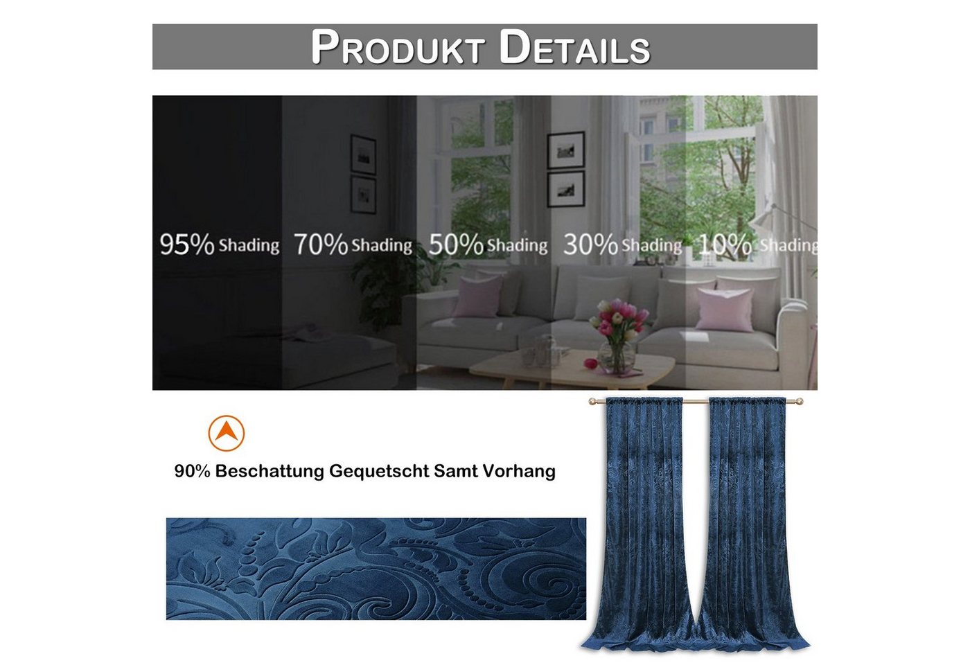 Rosnek Vorhang Luxuriöser, geblümter Samt, für Wohnzimmer Schlafzimmer Deko (2 St), Stangendurchzug, verdunkelnd, H×B: 183×132,213×132,244×132,274×132,304×132 – Bild 3 von 5