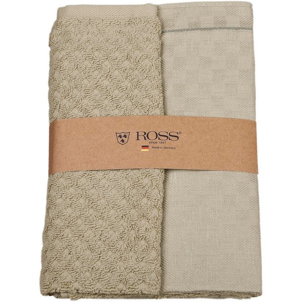 ROSS Geschirrtuch 2er Set 908, 1 Geschirrtuch + 1 Küchenfrottiertuch in einer Banderole, (Set, 2-tlg., 1x 50x70 cm + 1x 50x50 cm), Zwirn Halbleinen Geschirrtuch