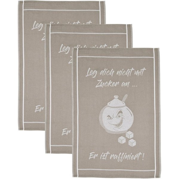 ROSS Geschirrtuch Leg dich nicht mit Zucker an, er ist raffiniert, (Set, 3-tlg), Sprüchetuch, aus 100% Baumwolle