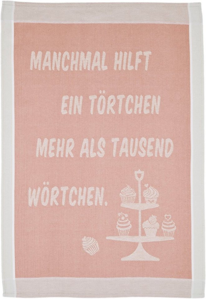 ROSS Geschirrtuch Manchmal hilft ein Törtchen mehr als tausend Wörtchen, (Set, 3-tlg), Sprüchetuch, aus 100% Baumwolle – Bild 2 von 3