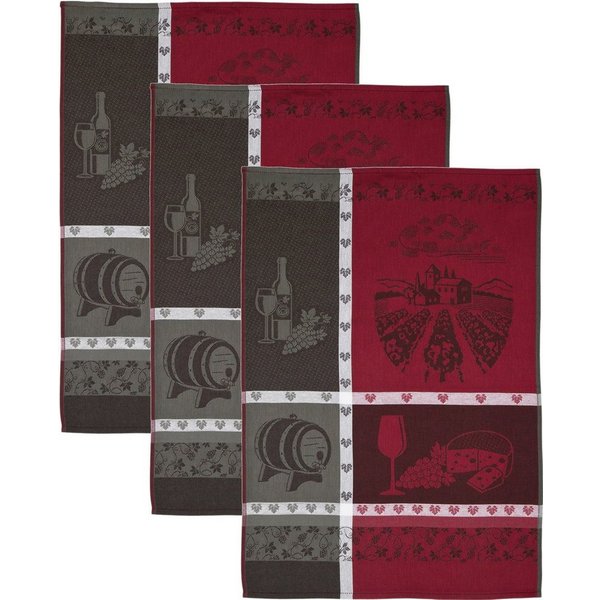 ROSS Geschirrtuch Weinmotiv, (Set, 3-tlg), Motivtuch, aus 100% Baumwolle