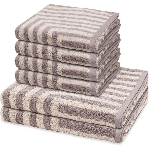 ROSS Handtuch Set Grafik, Frottee (Spar-Set, 6-St), 4 X Handtuch 2 X Duschtuch im Set - Baumwolle - Saugstark