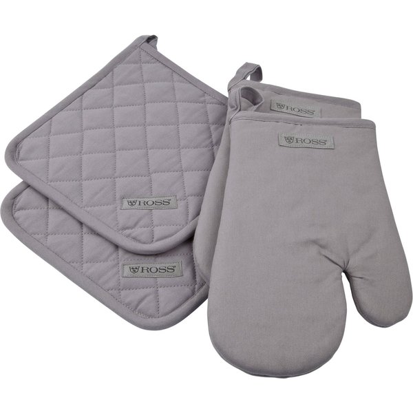 ROSS Topflappen Exclusiv, (Set, 4-tlg), 2x Topflappen und 2x Grillhandschuh, 100% Baumwolle