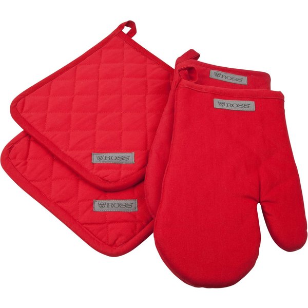 ROSS Topflappen Exclusiv, (Set, 4-tlg), 2x Topflappen und 2x Grillhandschuh, 100% Baumwolle