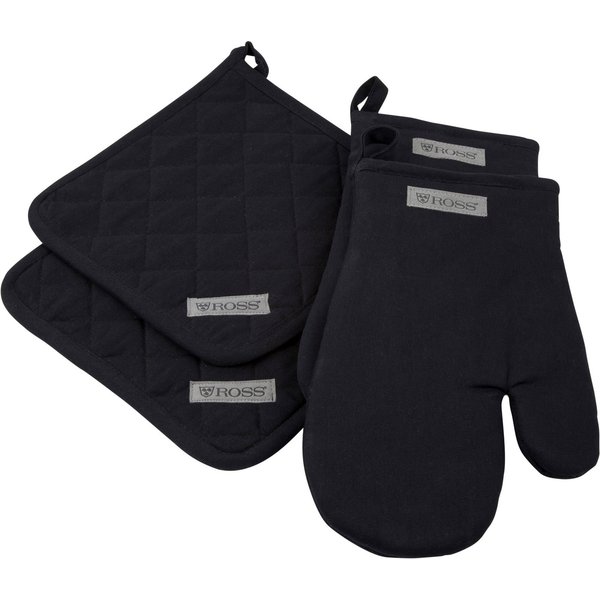 ROSS Topflappen Exclusiv, (Set, 4-tlg), 2x Topflappen und 2x Grillhandschuh, 100% Baumwolle