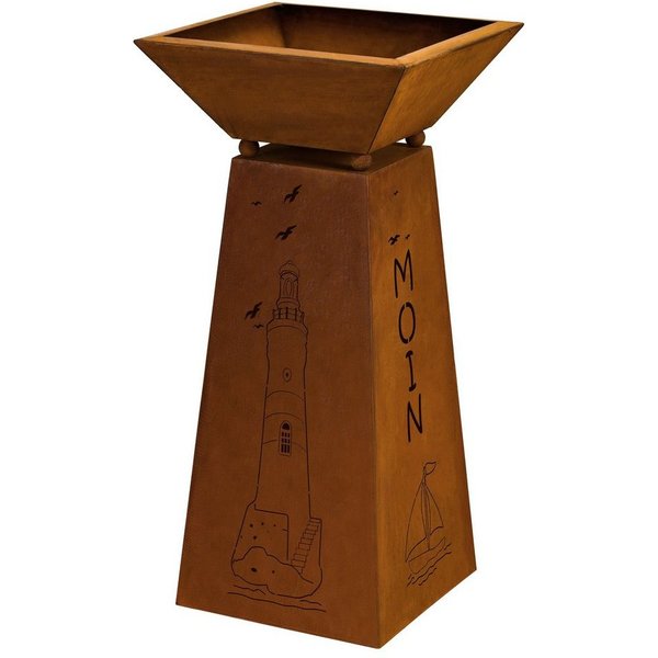 Rostikal Blumenständer Gartendeko Maritim Leuchtturm 72 cm Dekosäule (Set, Säule mit Schale), echter Rost