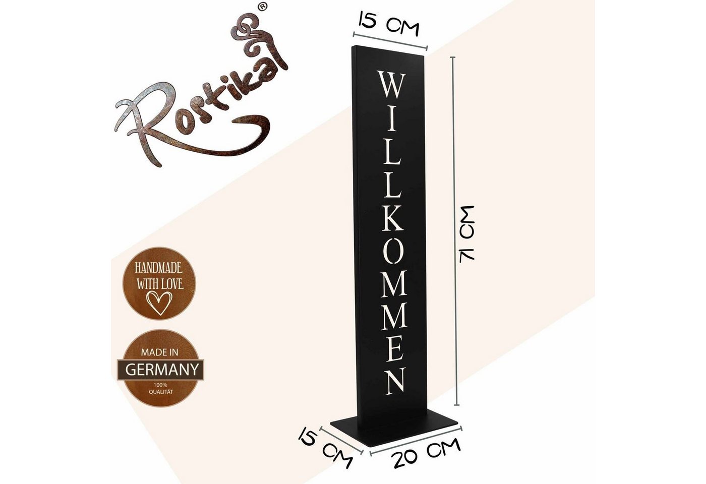 Rostikal Dekoobjekt Willkommen Deko Schild schwarz oder in Edelrost für Garten und Haus, Handmade – Bild 2 von 5