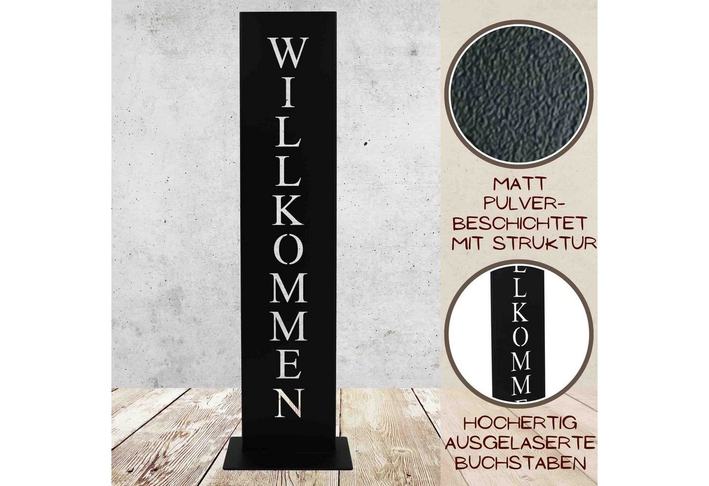 Rostikal Dekoobjekt Willkommen Deko Schild schwarz oder in Edelrost für Garten und Haus, Handmade – Bild 3 von 5
