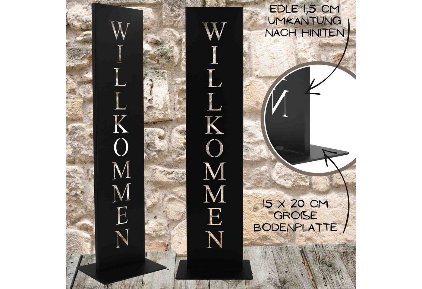 Rostikal Dekoobjekt Willkommen Deko Schild schwarz oder in Edelrost für Garten und Haus, Handmade – Bild 4 von 5