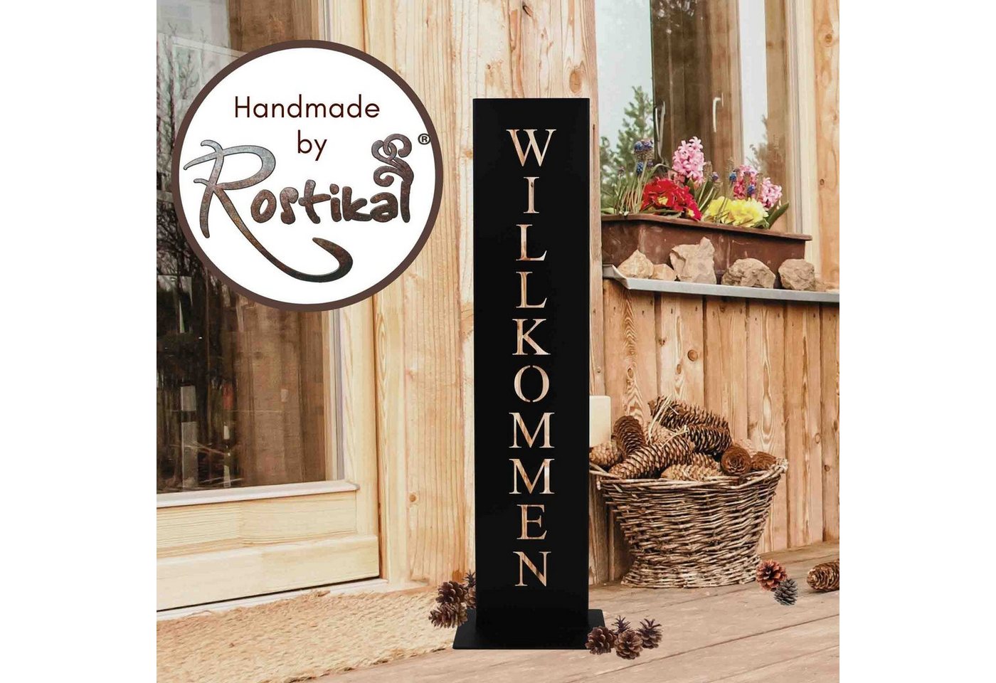 Rostikal Dekoobjekt Willkommen Deko Schild schwarz oder in Edelrost für Garten und Haus, Handmade – Bild 5 von 5